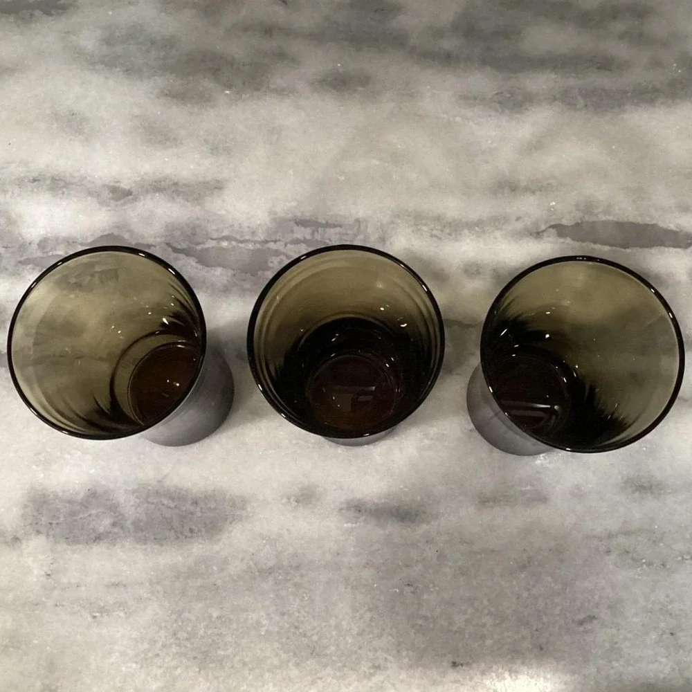 Anchor Hocking Linden Mocha Tumblers,‎ Set of 3, Vintage Tawny Brown Glasses